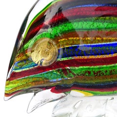 A.Ve.M. Murano Rainbow Silver Gold Flecks Italian Art Glass Stripes Fish Figure