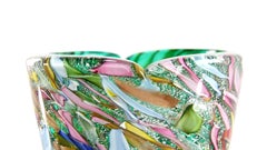 A.Ve.M. Murano Rote Millefiori Kupferflecken Band Italienische Kunstglas Blumenvase