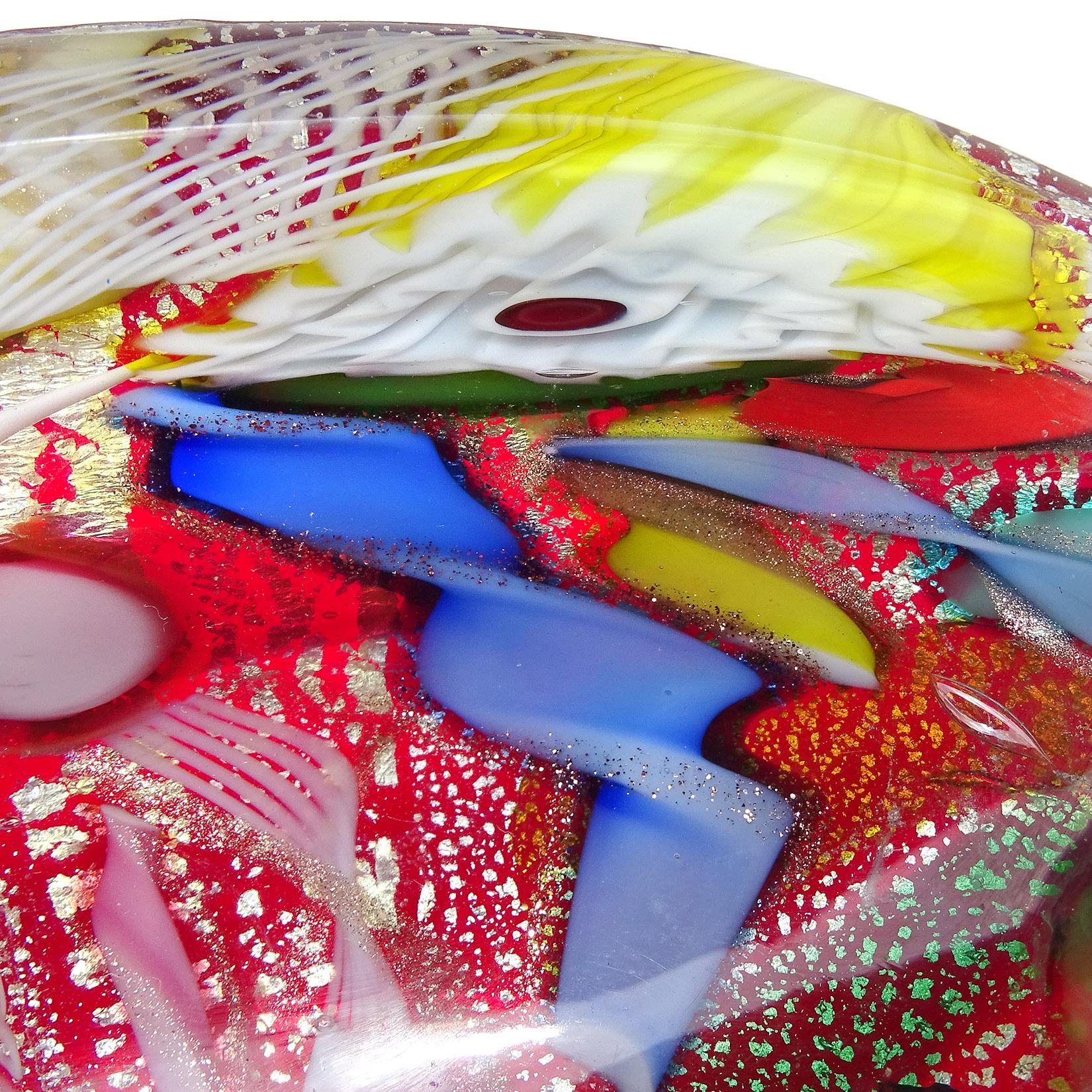 Hand-Crafted A.Ve.M. Murano Red Millefiori Flower Canes Silver Flecks Italian Art Glass Bowl For Sale