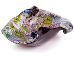 Murano Red Millefiori Flower Silver Flecks Ribbon Italian Art Glass Bowl (bol en verre d'art italien)