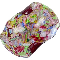 A.Ve.M. Murano Red Millefiori Flower Silver Flecks Ribbon Italian Art Glass Bowl