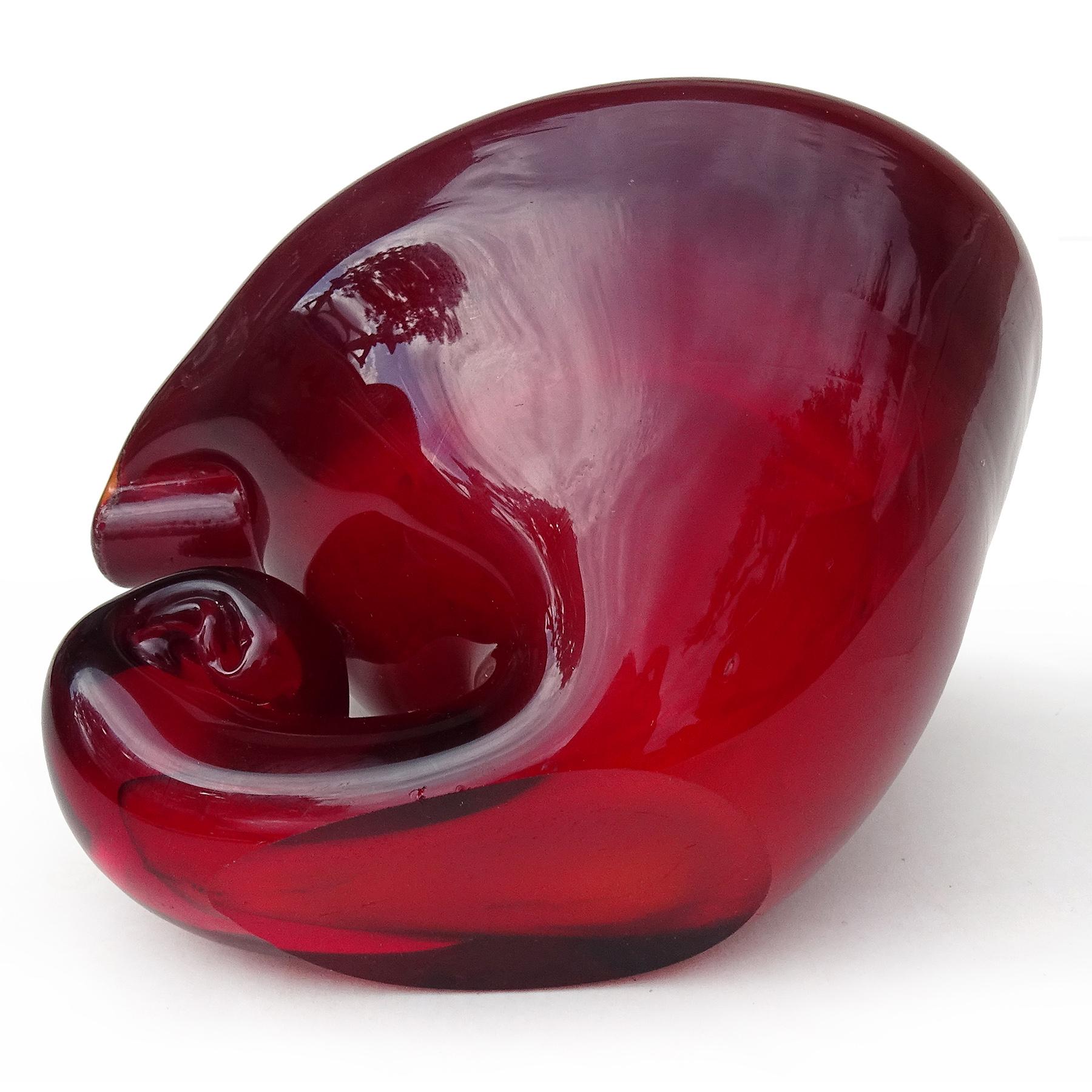 A.VE.M. Murano Rot Gelb Silberflecken Italienisches Kunstglas Muschel-Aschenbecher Schale (20. Jahrhundert) im Angebot