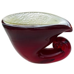 A.VE.M. Murano Red Yellow Silver Flecks Ciotola posacenere in vetro artistico italiano a conchiglia