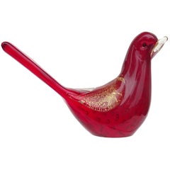 A.Ve.M. Murano Ruby Red Bubbles Gold Flecks Italian Art Glass Bird Figurine