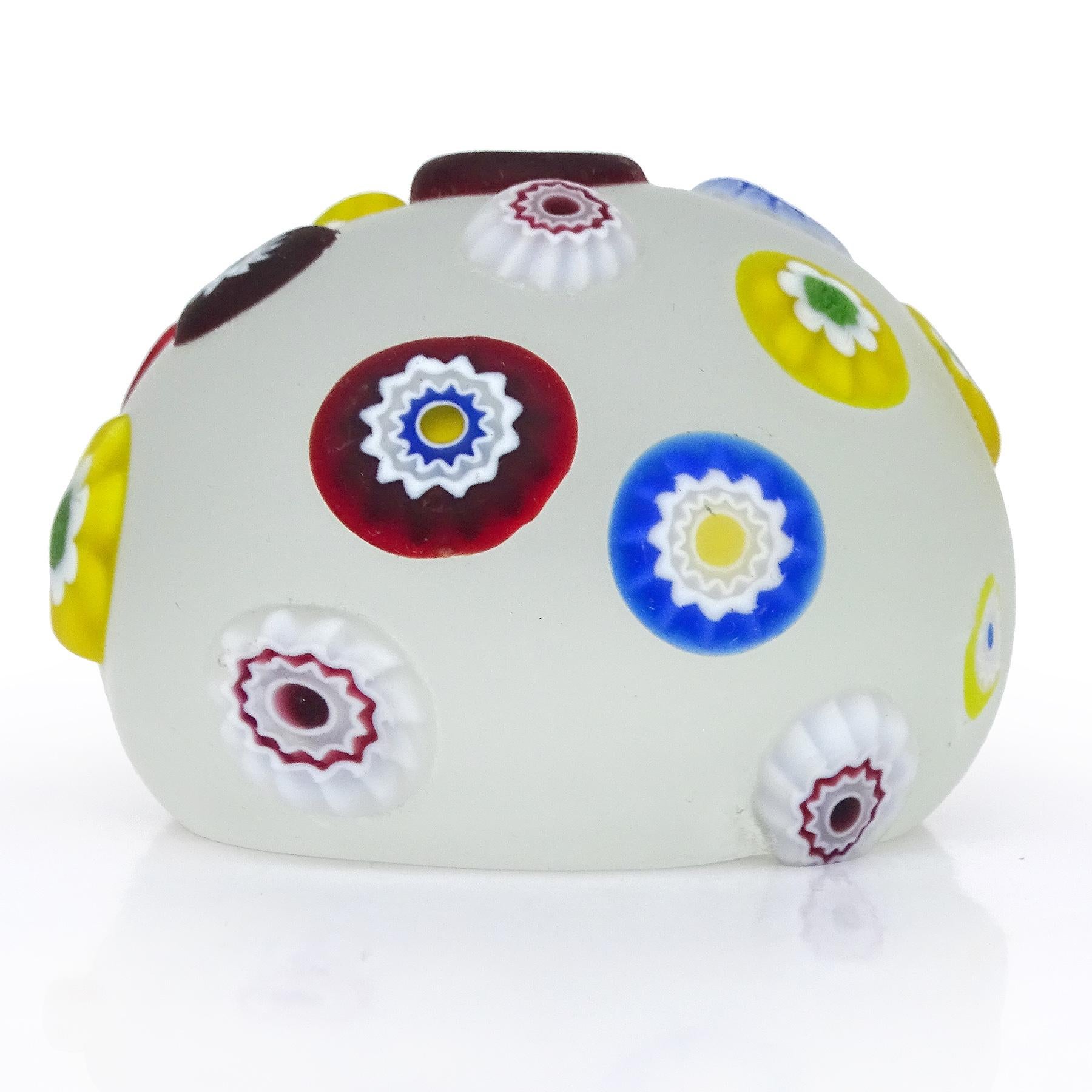 Mid-Century Modern A.Ve.M. Murano Satin Surface Millefiori Flowers Italian Art Glass Paperweight For Sale