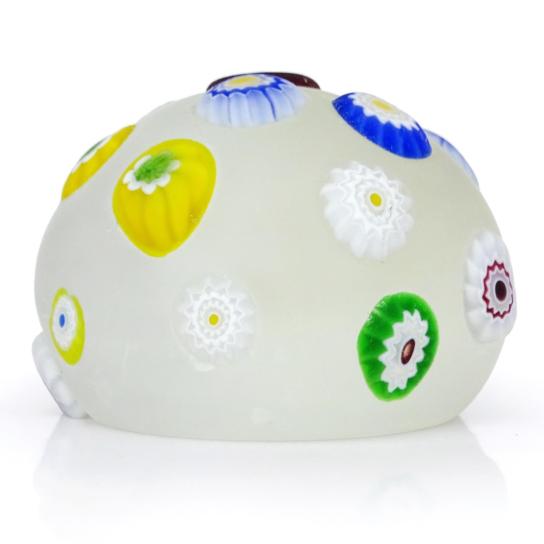 Hand-Crafted A.Ve.M. Murano Satin Surface Millefiori Flowers Italian Art Glass Paperweight For Sale