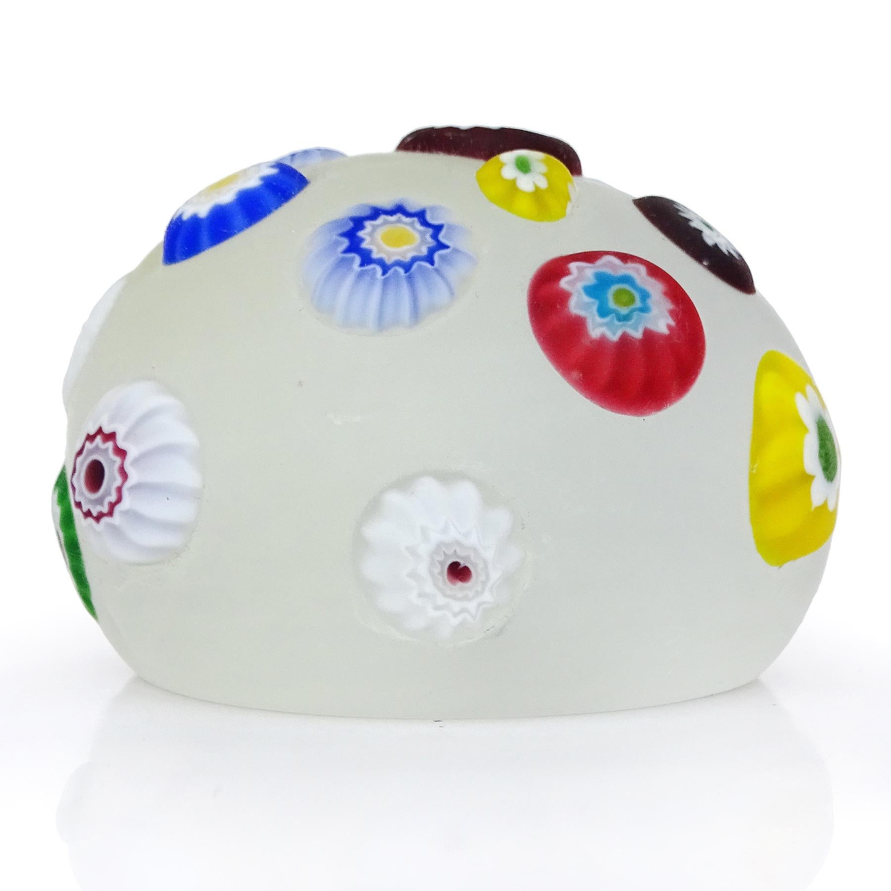 A.Ve.M. Murano Satin Surface Millefiori Flowers Italian Art Glass Paperweight In Good Condition For Sale In Kissimmee, FL