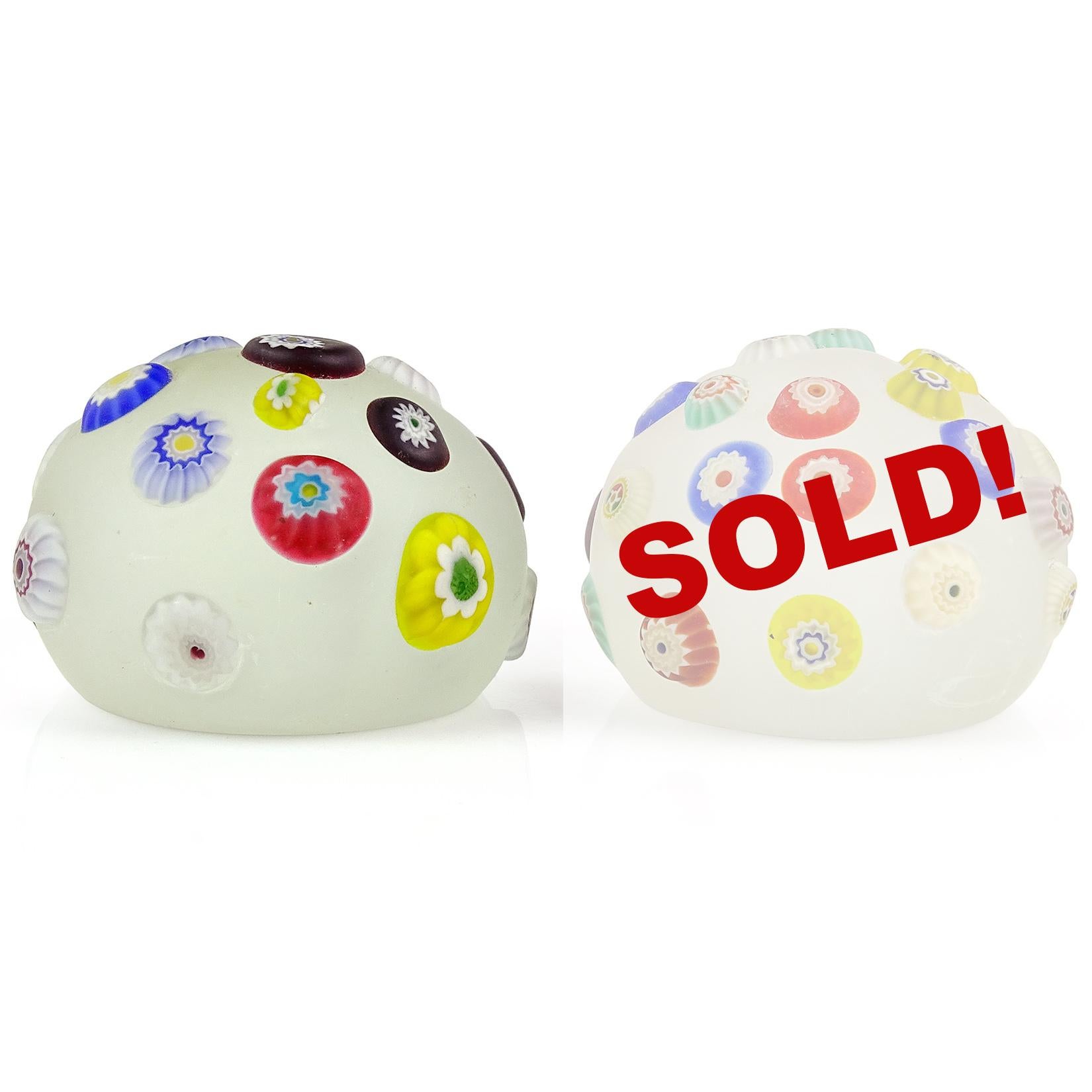20th Century A.Ve.M. Murano Satin Surface Millefiori Flowers Italian Art Glass Paperweight For Sale