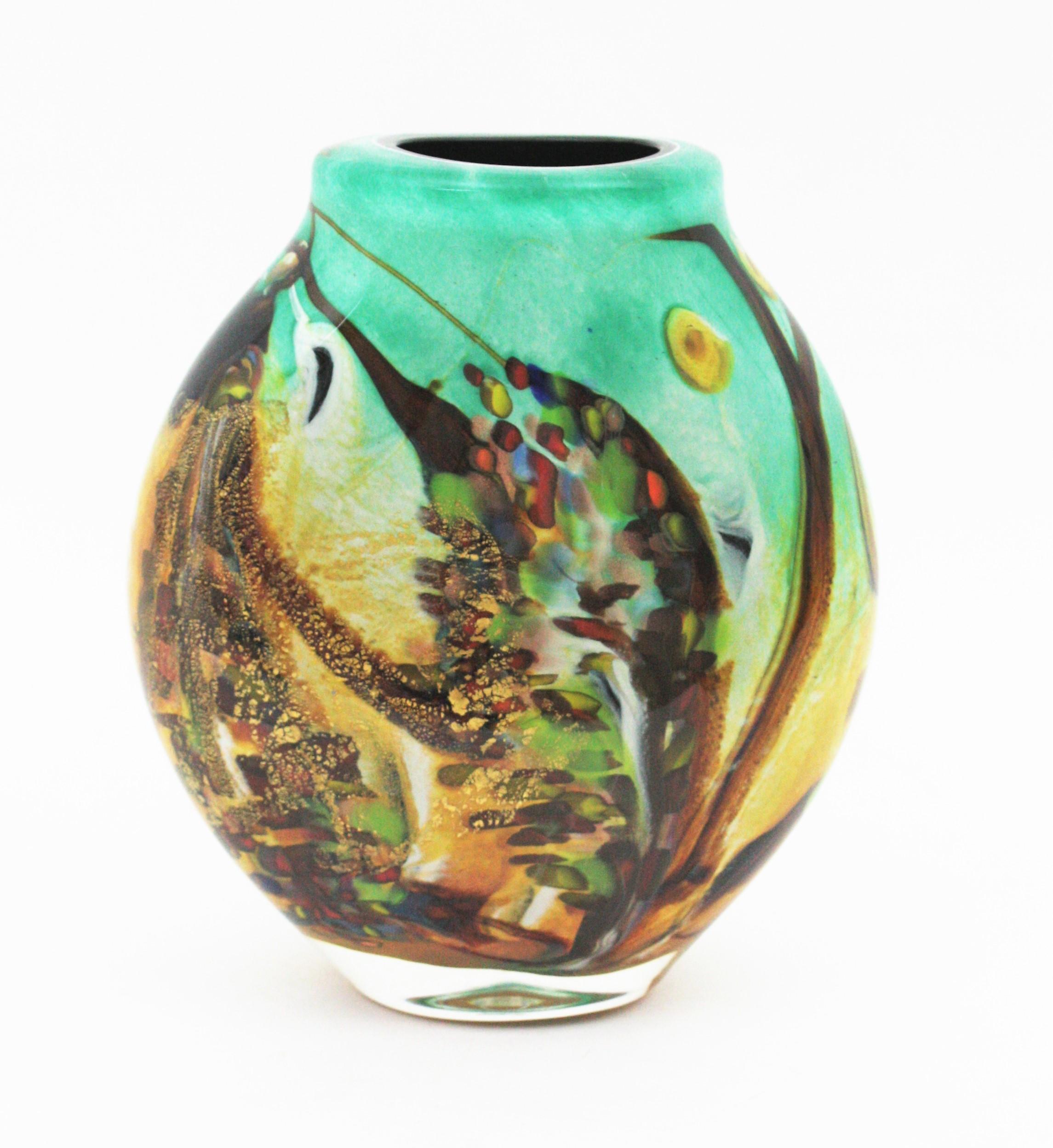 Italian AVEM Murano Tutti Frutti Murrine Multicolor Art Glass Vase, 1950s  For Sale