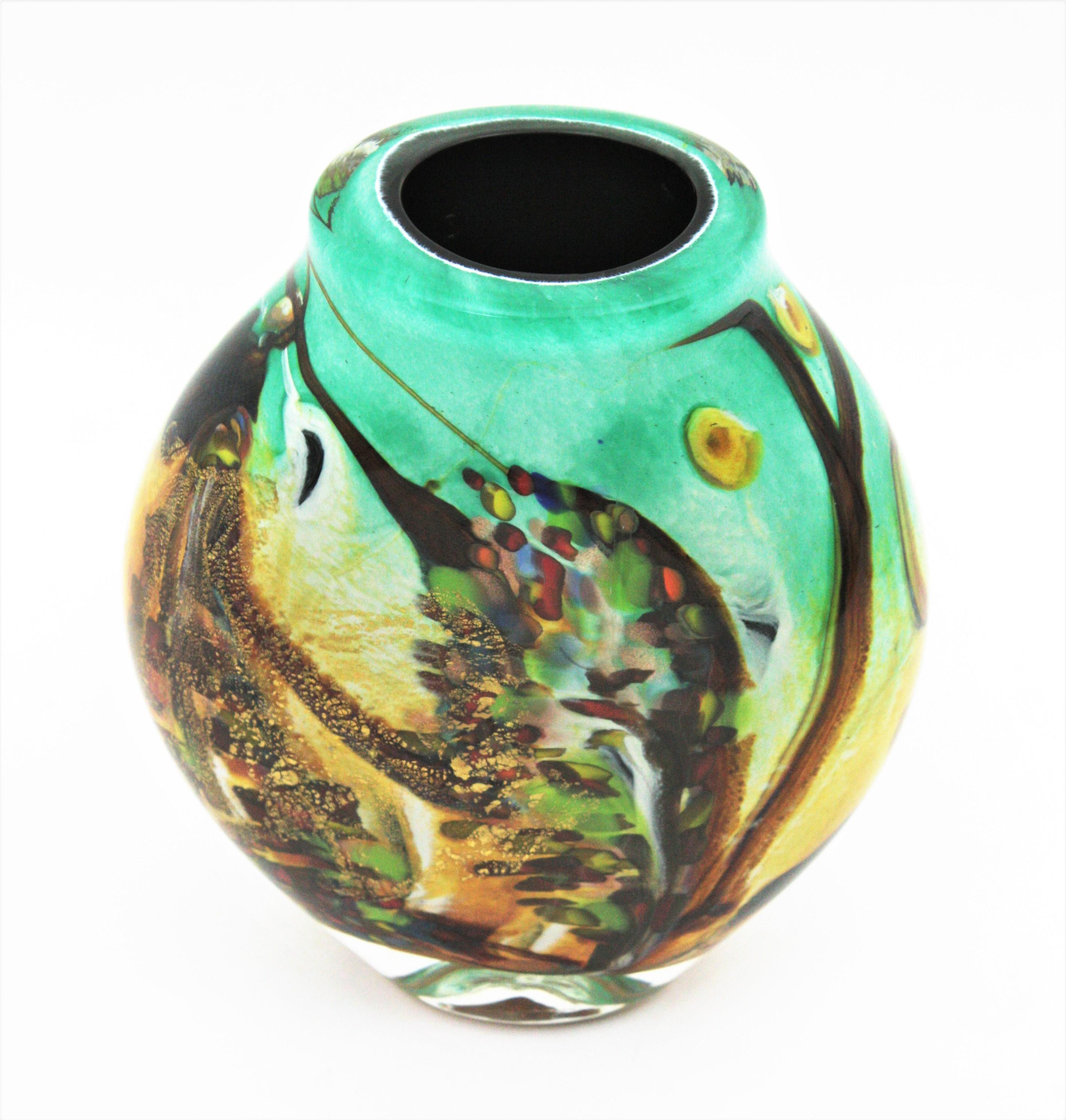 20th Century AVEM Murano Tutti Frutti Murrine Multicolor Art Glass Vase, 1950s  For Sale
