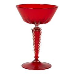 Avem Murano Venetian Midcentury Red Champagne Glass with Gold Aventrine