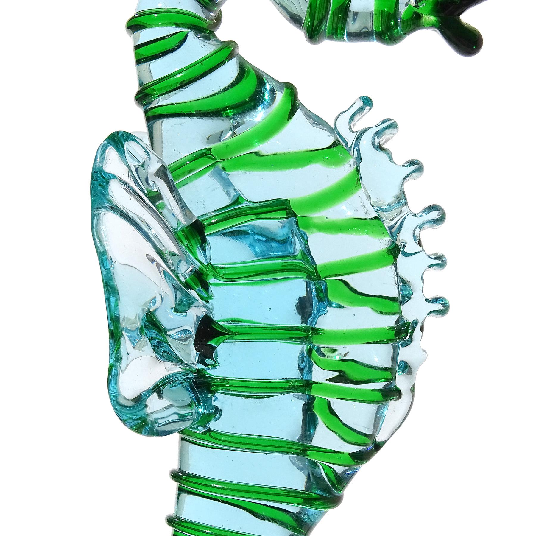 Mid-Century Modern A.Ve.M. Murano Vintage Blue Green Italian Art Glass Seahorse Figurine Sculpture
