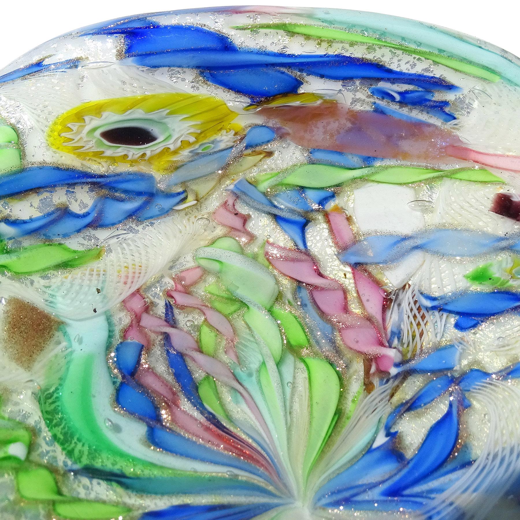 Hand-Crafted A.Ve.M. Murano White Millefiori Flower Silver Flecks Italian Art Glass Bowl For Sale