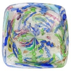 AVeM Murano White Millefiori Flower Silver Flecks Vintage Italian Art Glass Bowl