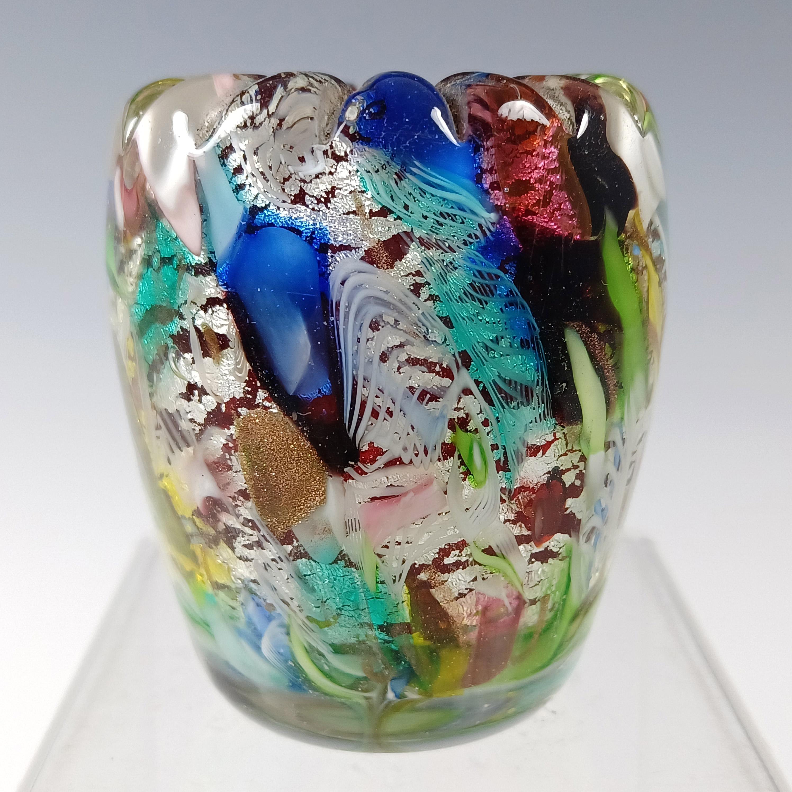 AVEM Murano Zanfirico Bizantino / Tutti Frutti Mini Jarrón de cristal rojo Hecho a mano en venta
