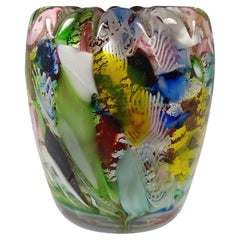 AVEM Murano Zanfirico Bizantino / Tutti Frutti Rote Minivase aus rotem Glas, AVEM