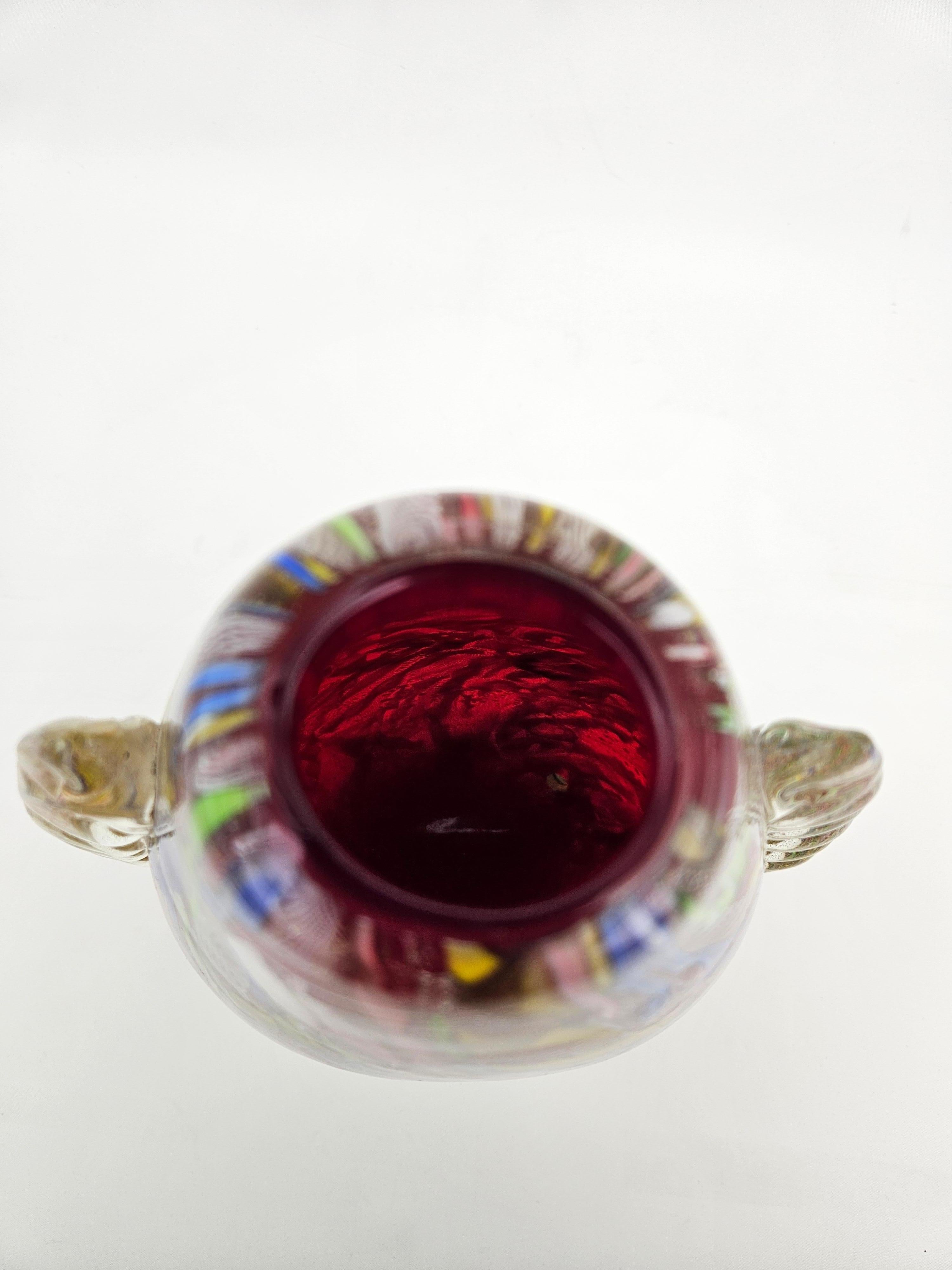 AVEM Murano Zanfirico Bizantino „Tutti Frutti“ Rote Glasvase, AVEM im Angebot 4