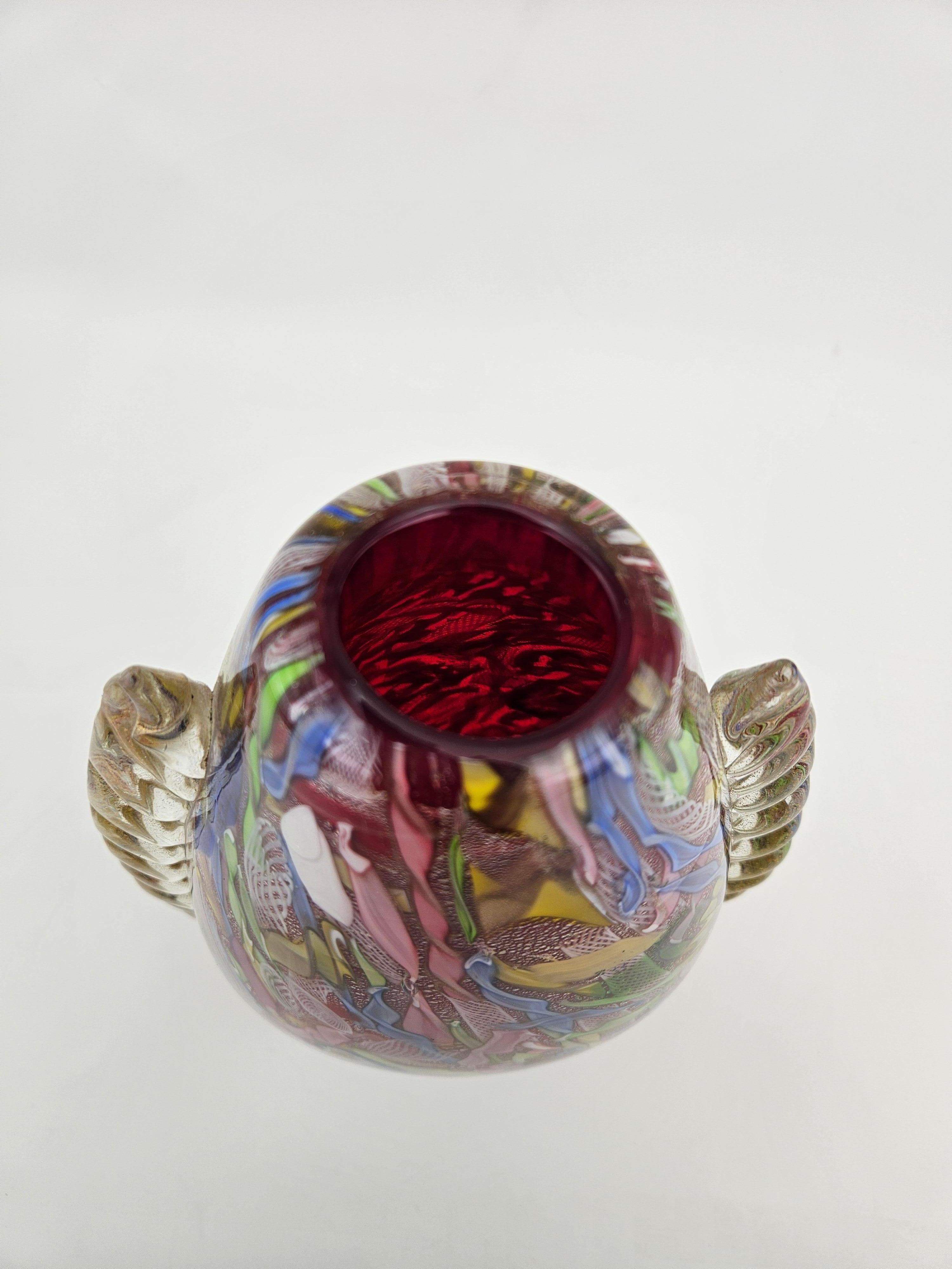 AVEM Murano Zanfirico Bizantino „Tutti Frutti“ Rote Glasvase, AVEM im Angebot 5