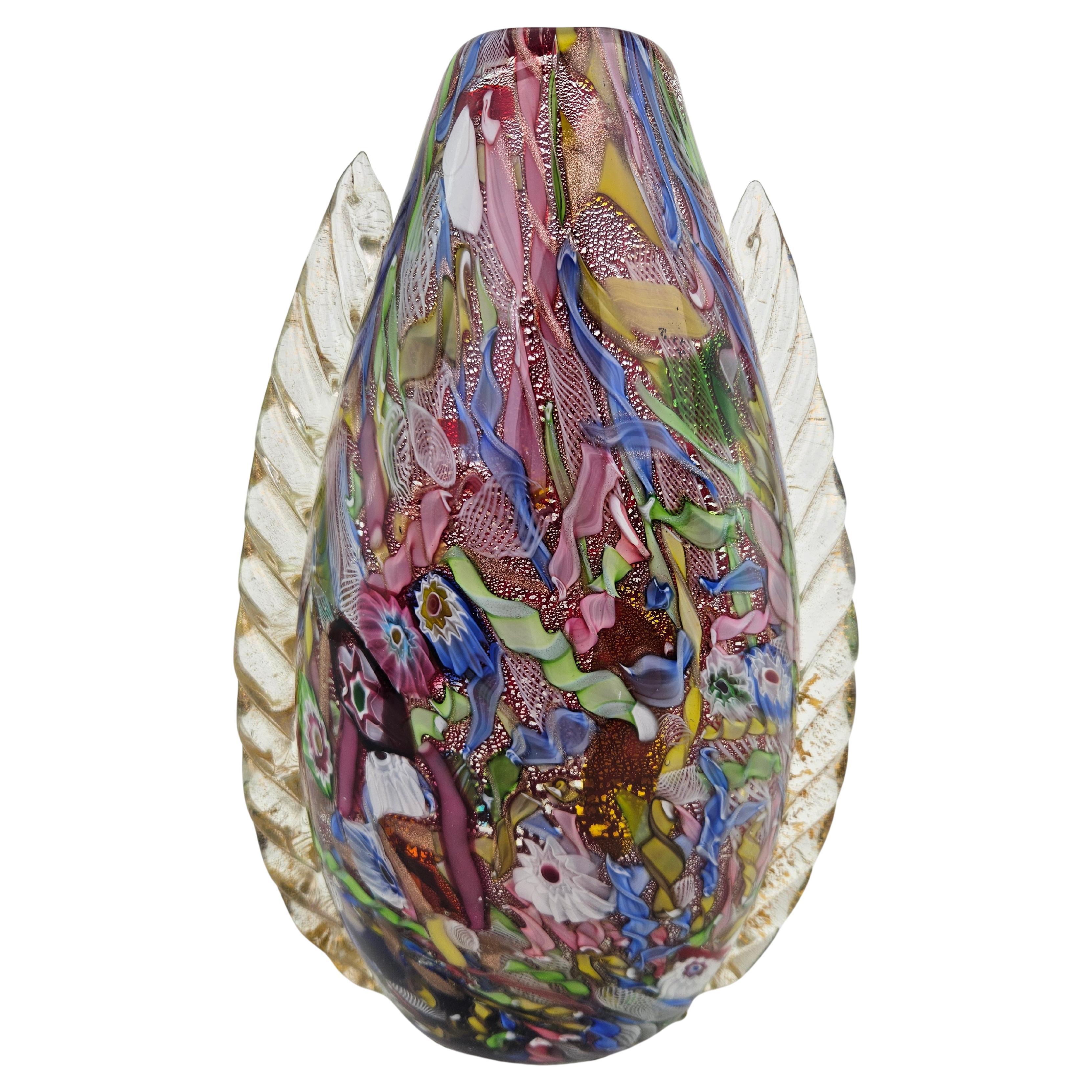 AVEM Murano Zanfirico Bizantino „Tutti Frutti“ Rote Glasvase, AVEM im Angebot