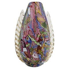 AVEM Murano Zanfirico Bizantino "Tutti Frutti" vase en verre rouge
