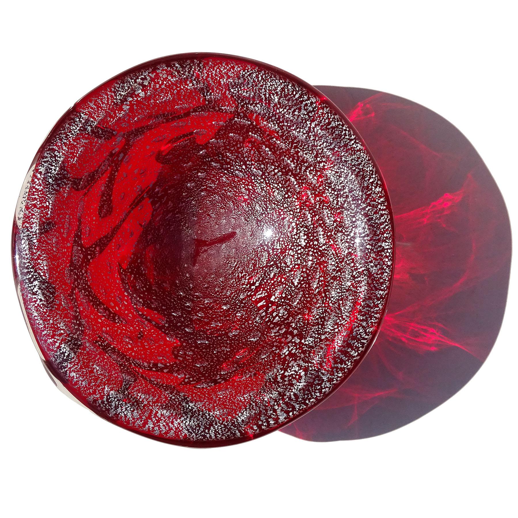 Mid-Century Modern A.Ve.M. Radi Murano Red Silver Fleck Italian Art Glass Sculptural Surface Bowl For Sale