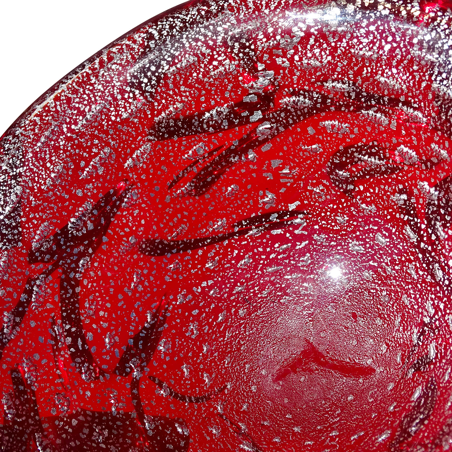 Hand-Crafted A.Ve.M. Radi Murano Red Silver Fleck Italian Art Glass Sculptural Surface Bowl For Sale