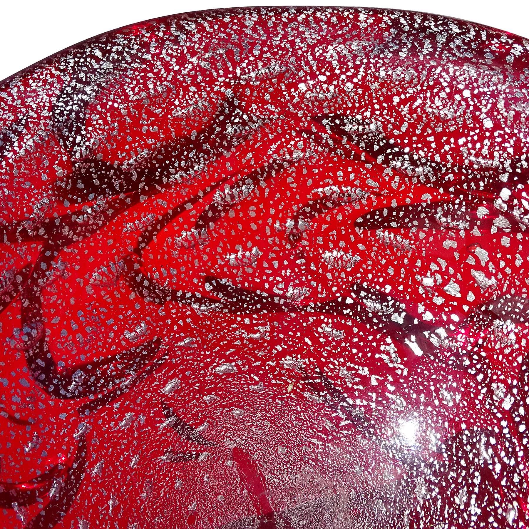 20th Century A.Ve.M. Radi Murano Red Silver Fleck Italian Art Glass Sculptural Surface Bowl For Sale