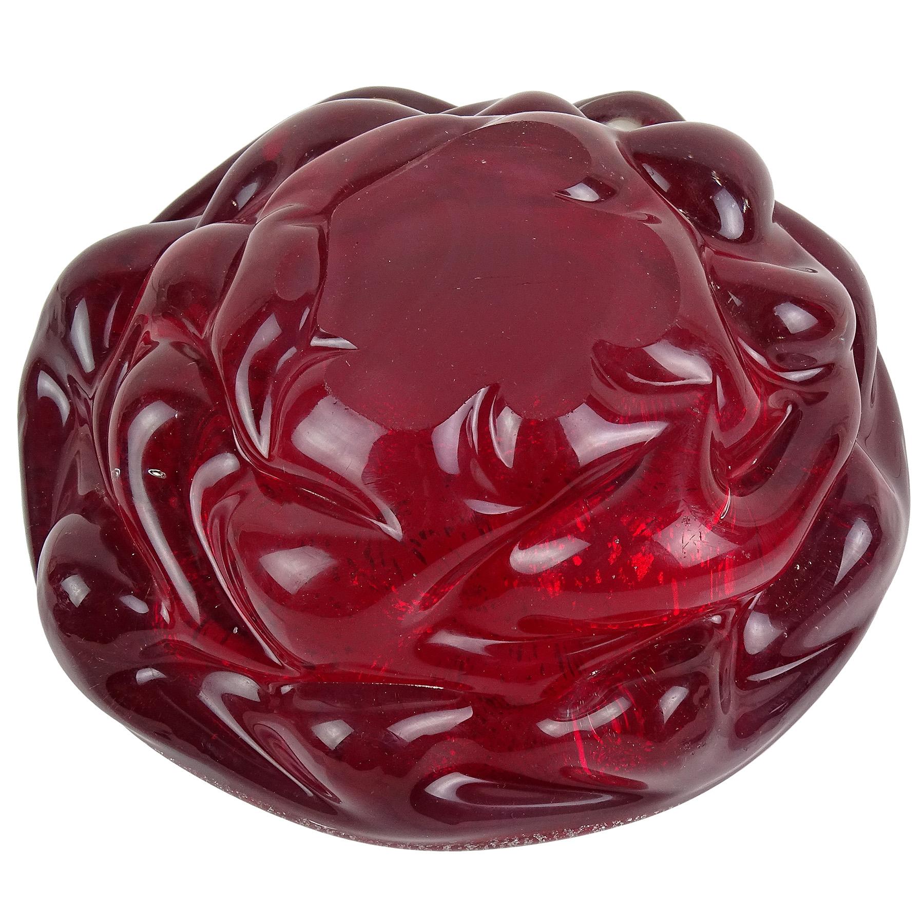 A.Ve.M. Radi Murano Red Silver Fleck Italian Art Glass Sculptural Surface Bowl For Sale 1