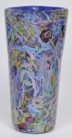 AVeM Vase, Artistic Blown Murano Glass, Multicolored and Blue, circa 1950