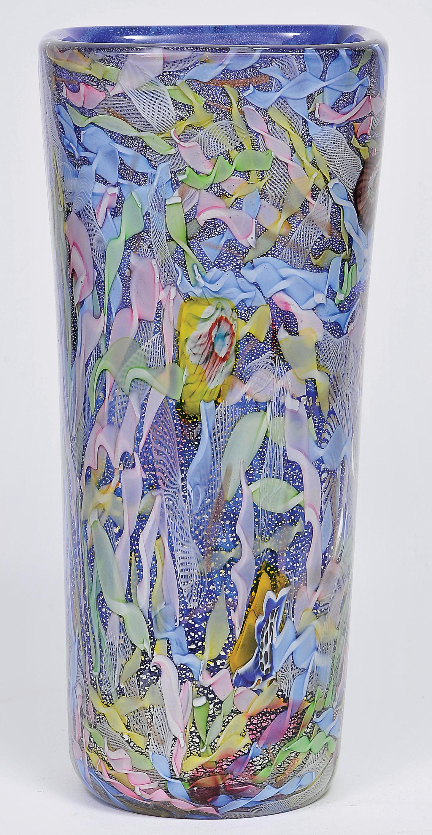 Mid-20th Century AVeM Vase, Artistic Blown Murano Glass, Multicolored and Blue, circa 1950 For Sale
