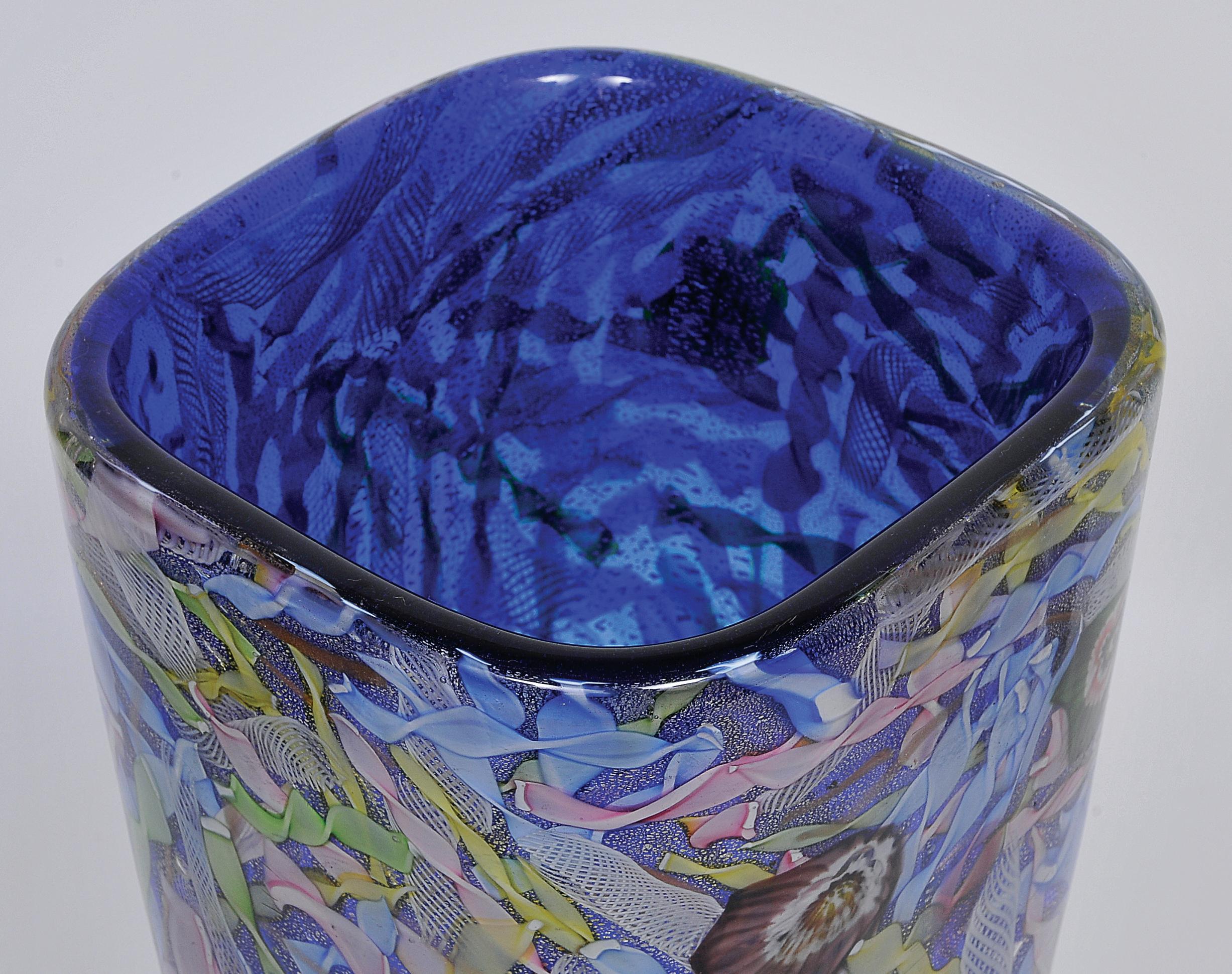 AVeM Vase, Artistic Blown Murano Glass, Multicolored and Blue, circa 1950 For Sale 1