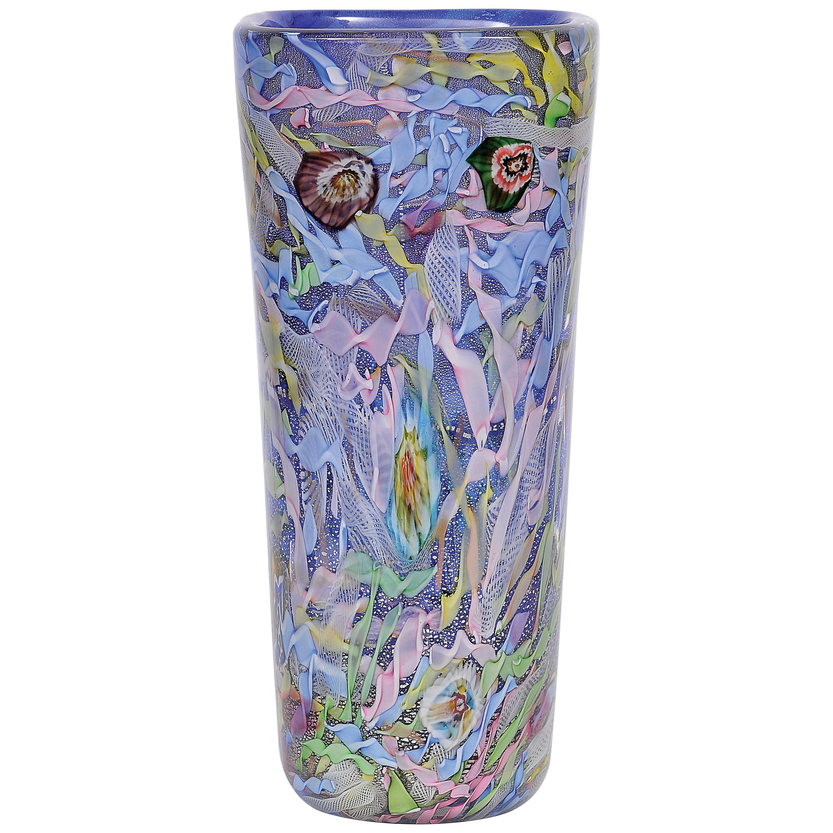 AVeM Vase, Artistic Blown Murano Glass, Multicolored and Blue, circa 1950 For Sale
