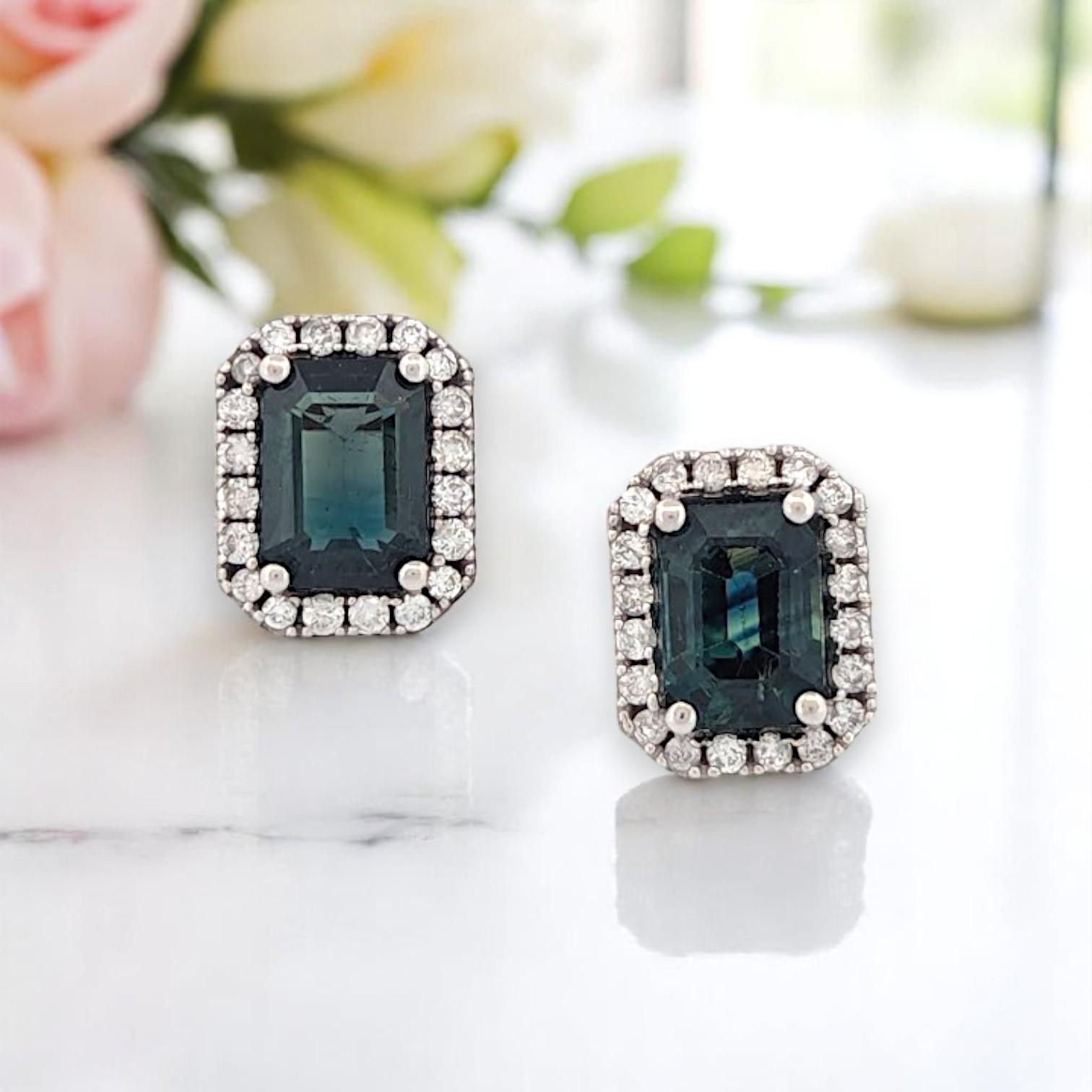 Boucles d'oreilles en saphir vert Aven  Boucles d'oreilles en or blanc 14 carats avec diamants ronds naturels Neuf - En vente à Greeneville, TN