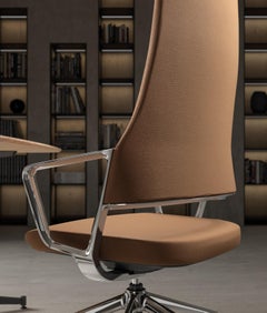 Aventador High Backrest Armchair in Aluminum & Leather by Quinti Sedute