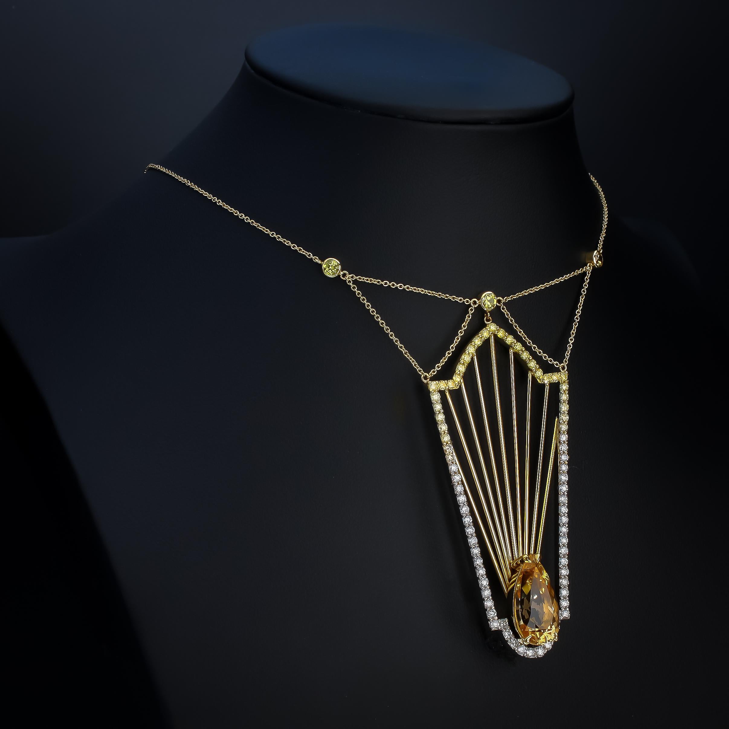 Women's Aventina-Spencer, 10.00 Carat Imperial Topaz, Fancy Diamond, Sapphire Necklace For Sale