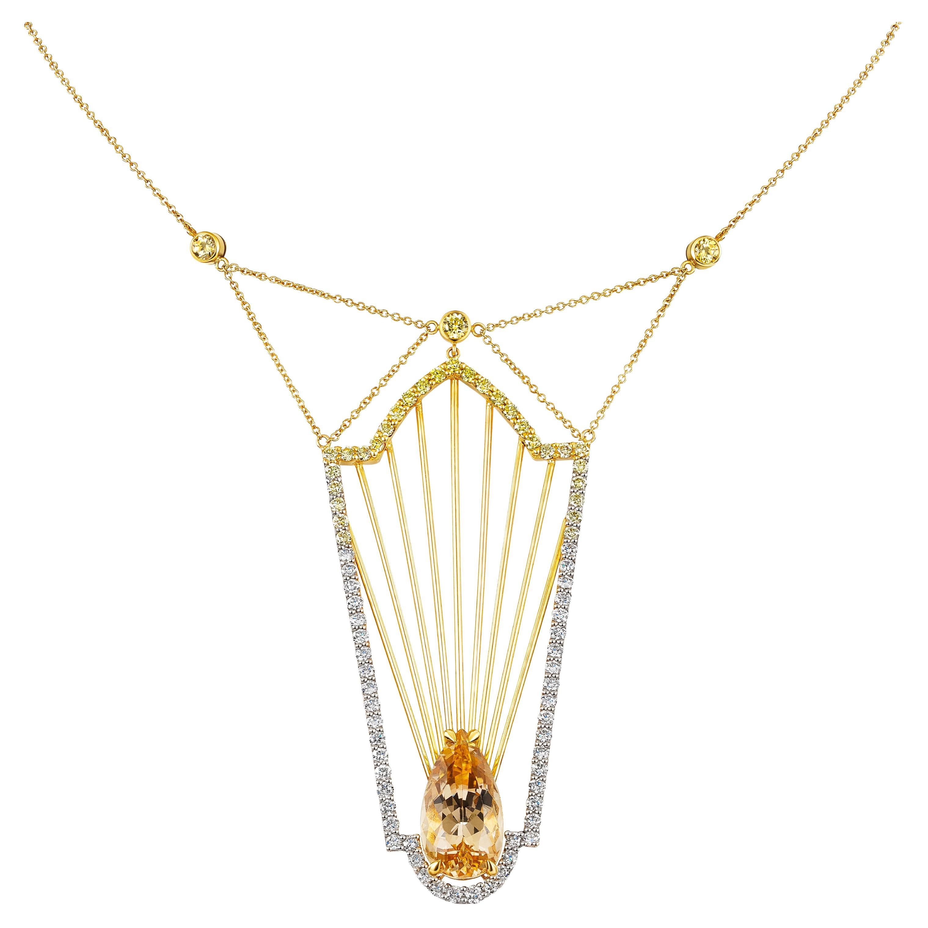 Aventina-Spencer, 10.00 Carat Imperial Topaz, Fancy Diamond, Sapphire Necklace For Sale