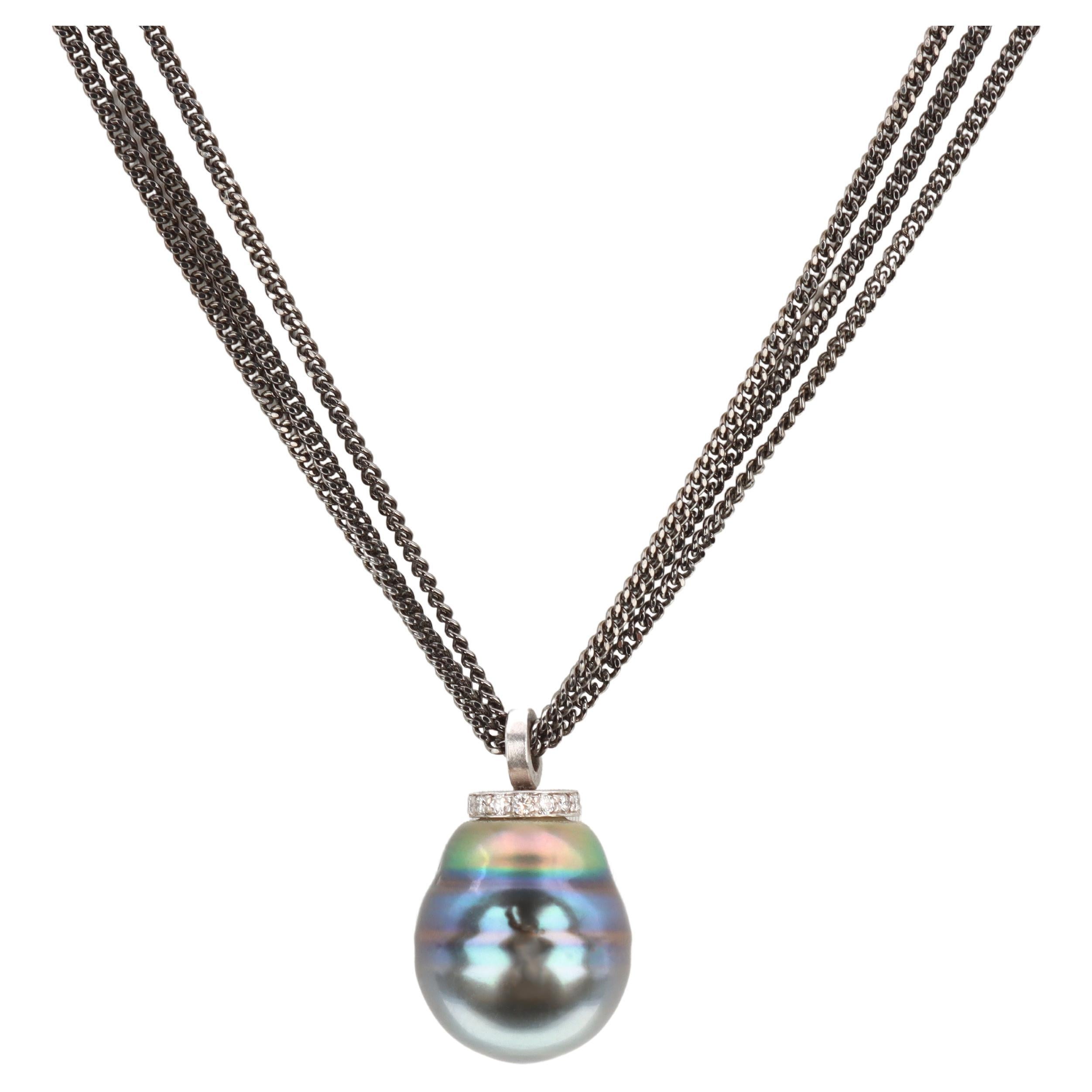 Aventina-Spencer, Conscious Circled Tahitian Pearl, Diamond and 18k Gold Pendant For Sale