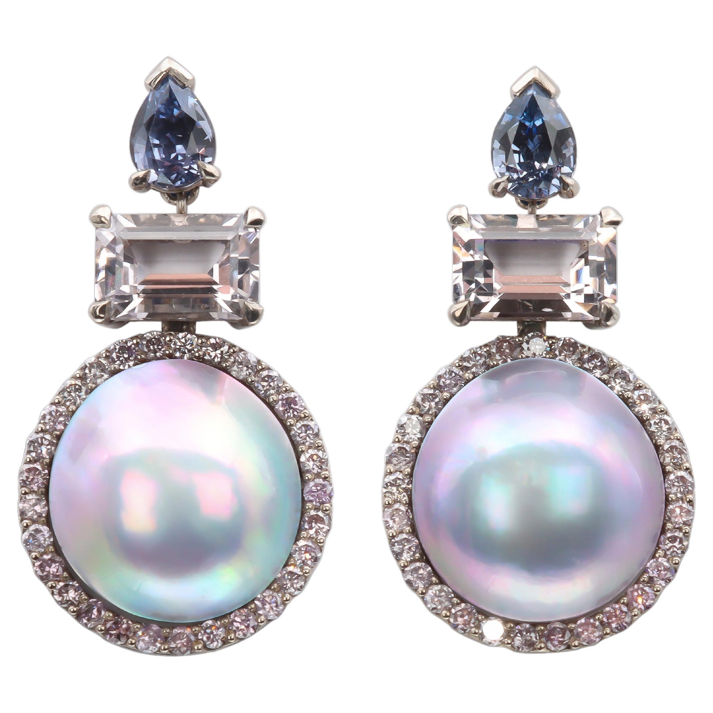 Aventina-Spencer, Cortez Mabé, Fancy Diamond, Spinel and Morganite Earrings For Sale