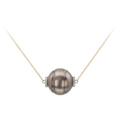 Aventina-Spencer, 'Luna' Circled Tahitian Pearl, Diamond and 18k Gold Necklace