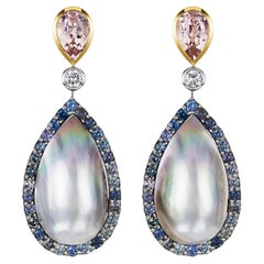 Aventina-Spencer, Morganite, Diamond, Sapphire and Tahitian Mabé Pearl Earrings