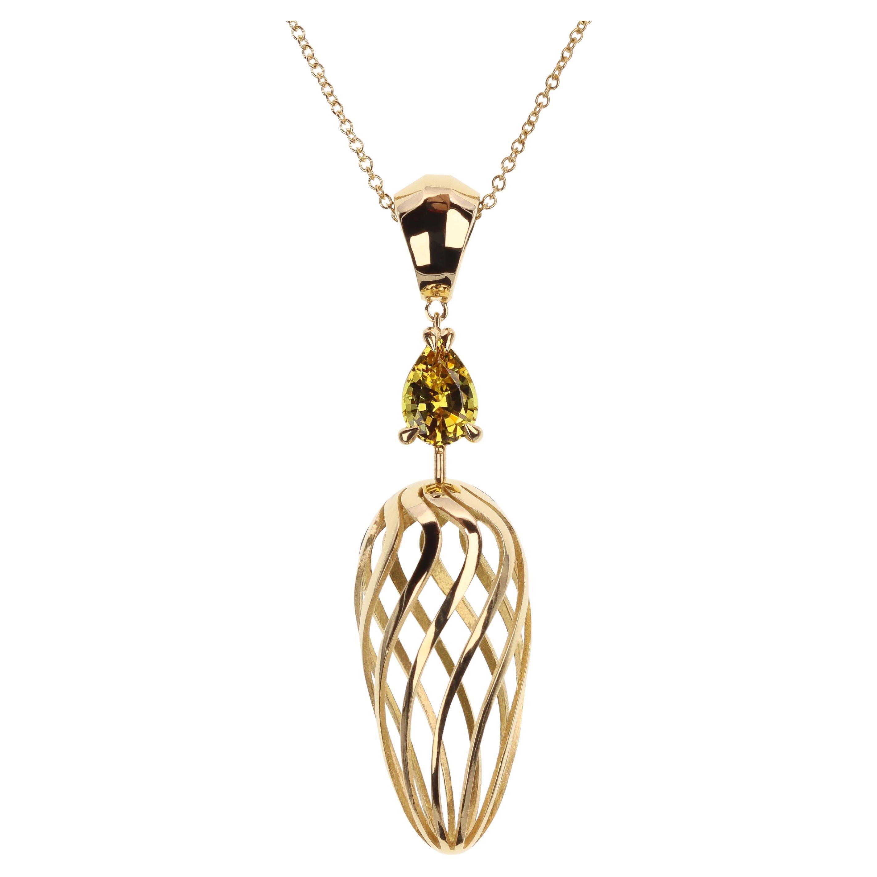 Aventina-Spencer, "Trellis", 1.25 Ct Vivid Yellow Sapphire and 18k Gold Pendant For Sale