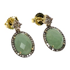 Aventurine and Diamond Earrings in Yellow Gold