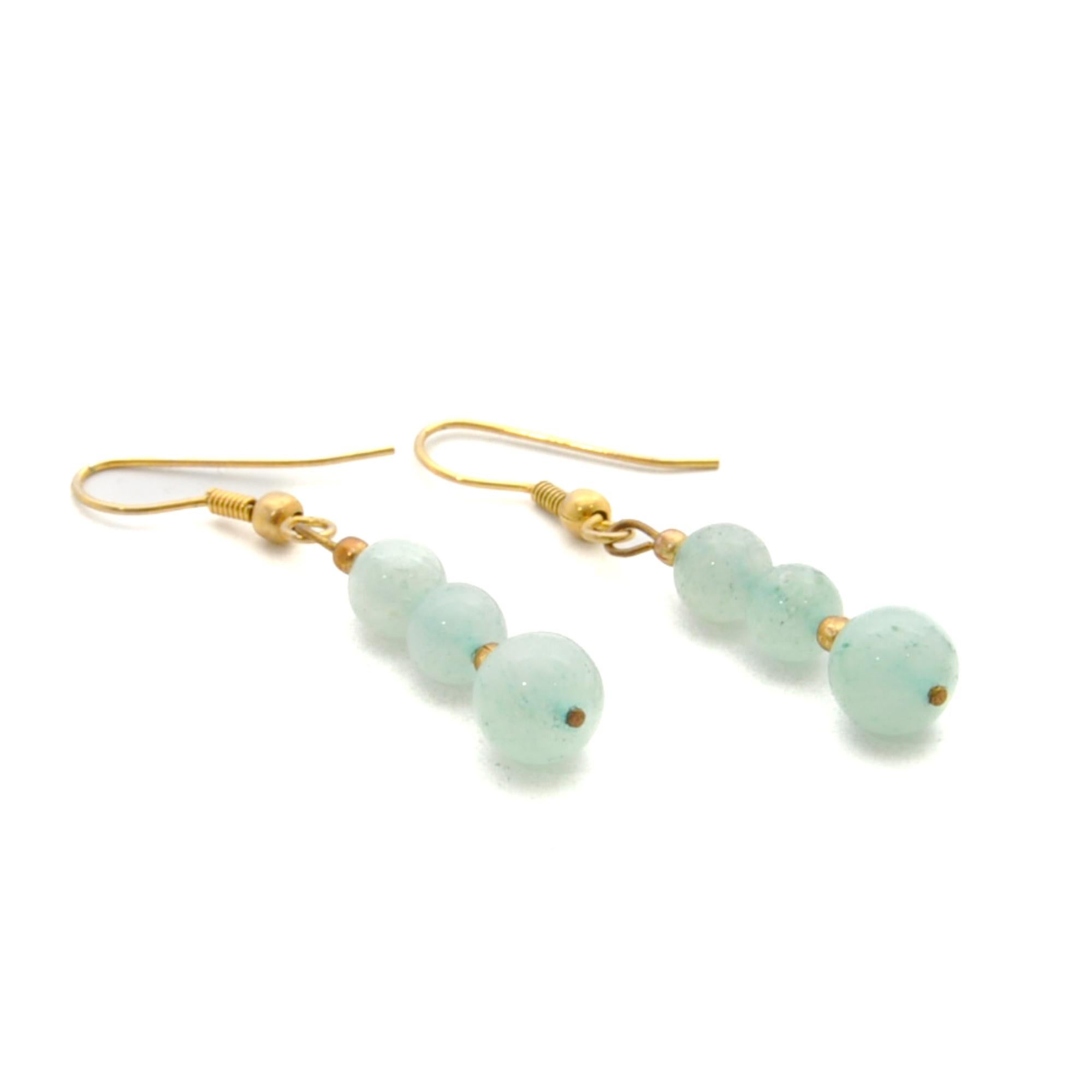Aventurine Bead and Gold Plated Dangle Earrings In Good Condition For Sale In Rotterdam, NL