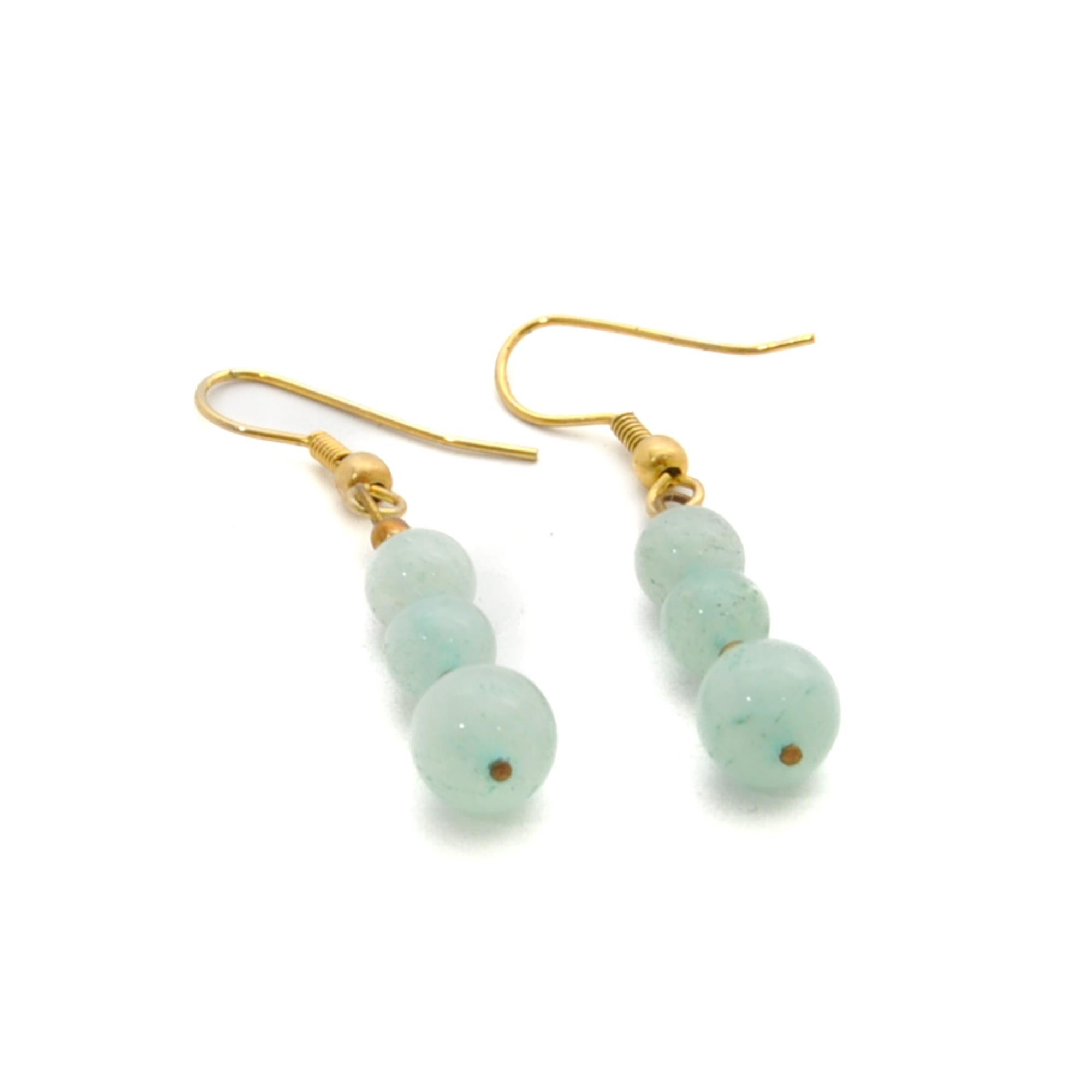 Women's Aventurine Bead and Gold Plated Dangle Earrings For Sale