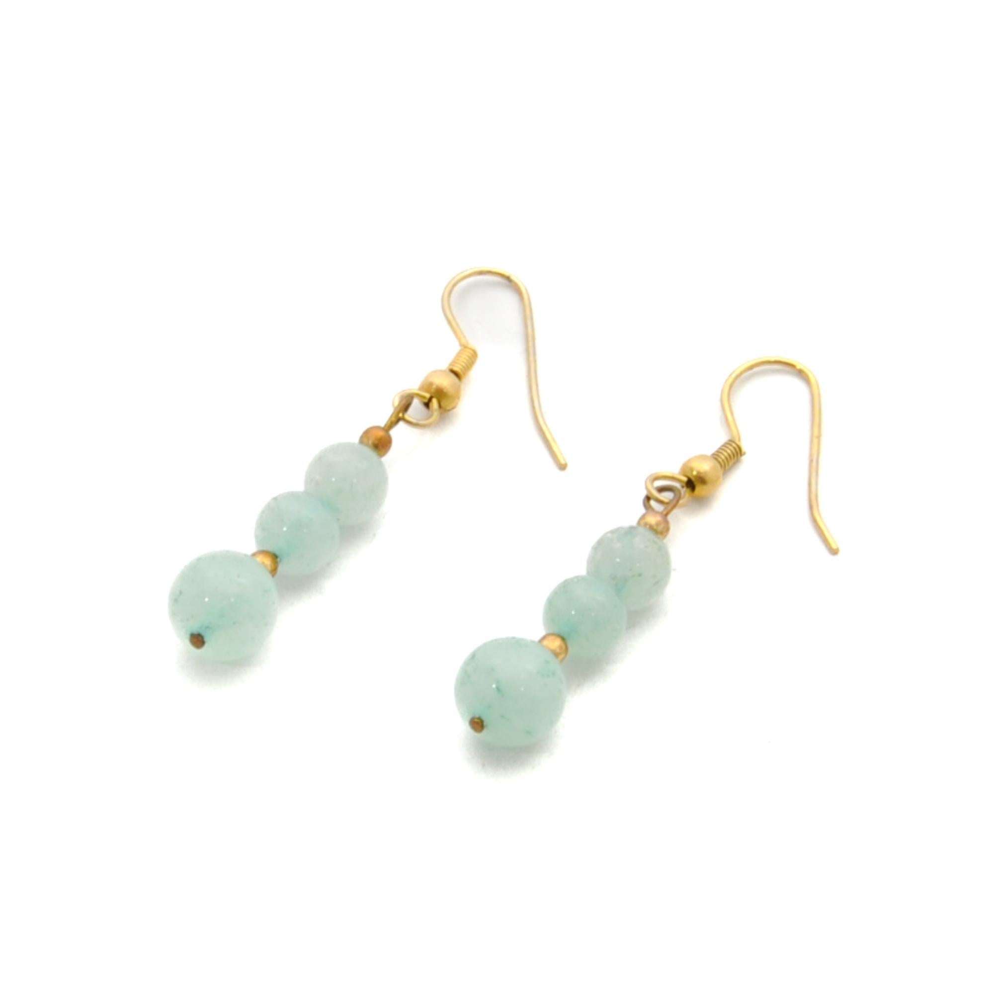 Aventurine Bead and Gold Plated Dangle Earrings For Sale 1