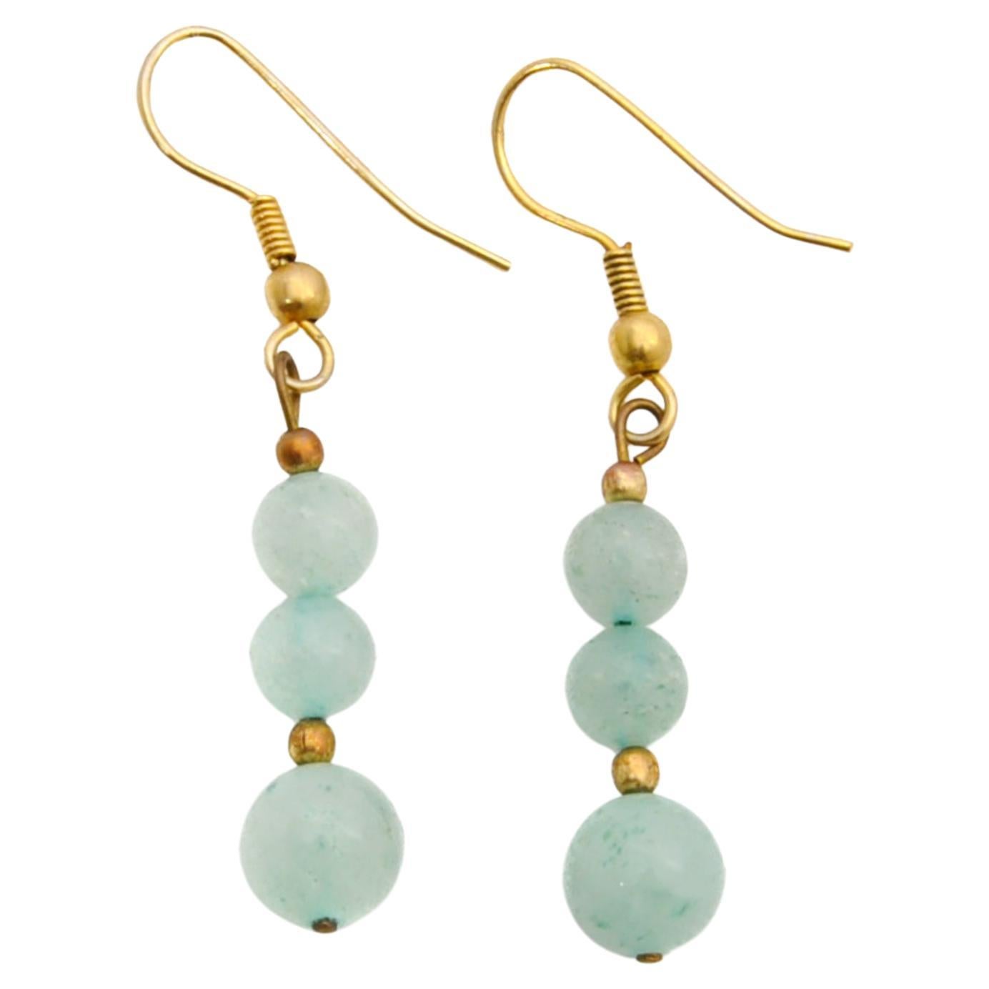 Aventurine Bead and Gold Plated Dangle Earrings For Sale
