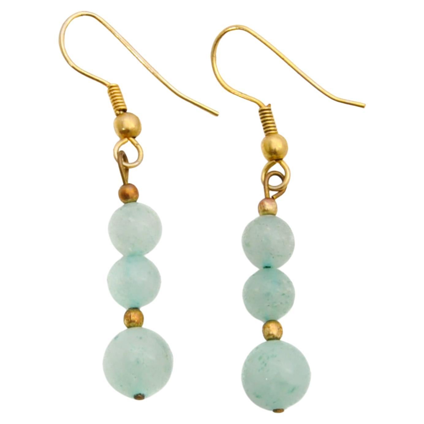 Aventurine Bead and Gold Plated Dangle Earrings