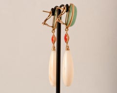 Aventurine, Coral, Angel Skin Coral and Pink Gold Chandelier Earrings