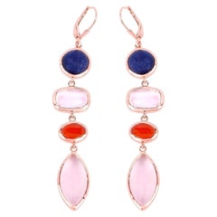 Aventurine Dangle Earrings Carnelian Rose Quartz 33 Carats Gold Plated Silver