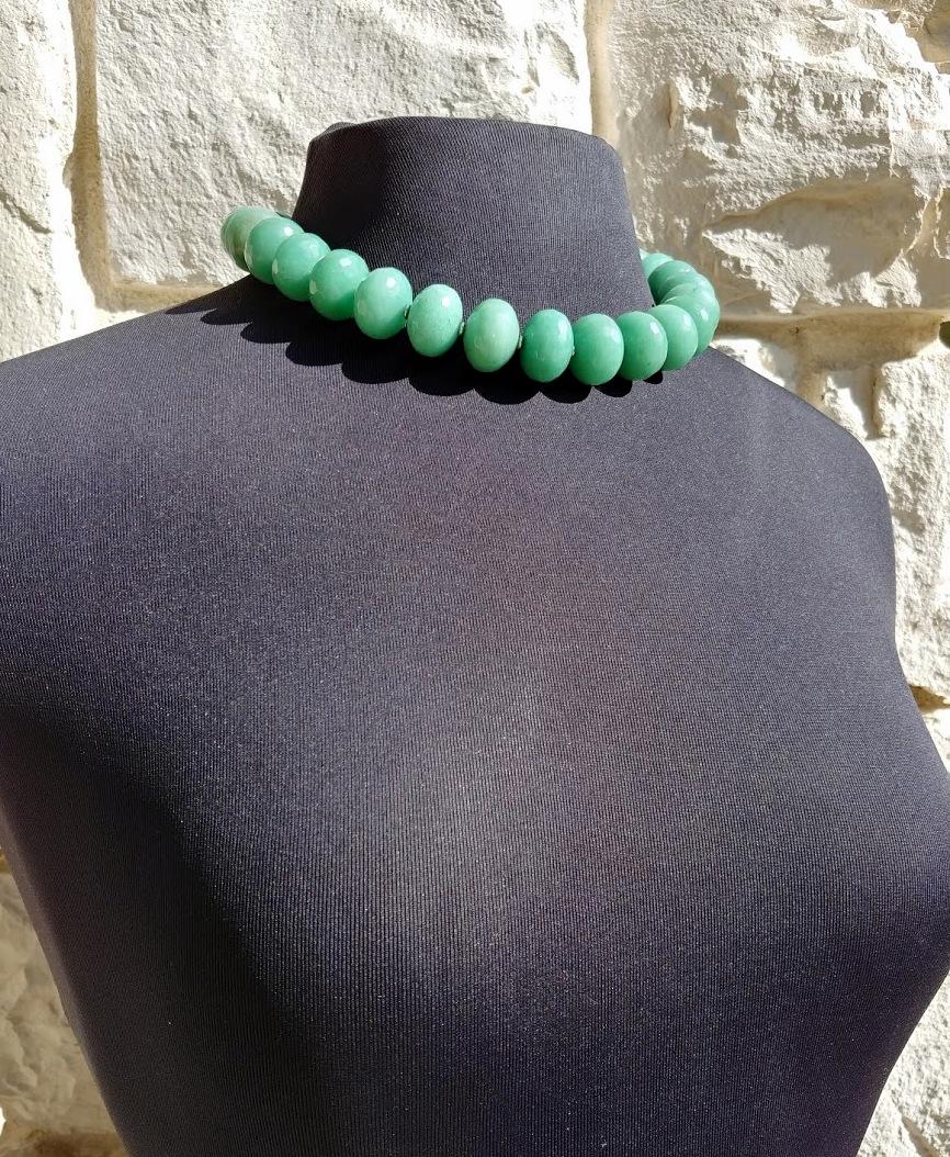 Bead Aventurine Faceted Rondelle Necklace with Abalone Toggle For Sale